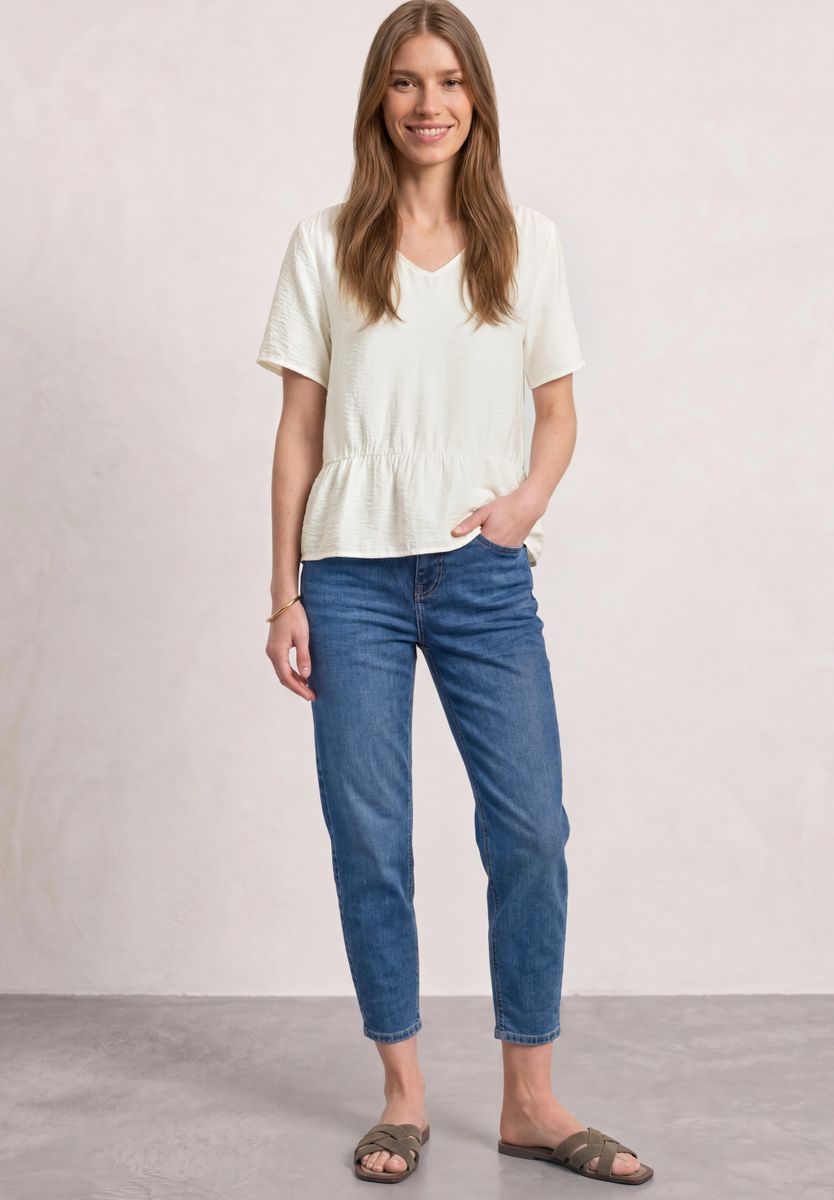 Kurzarm Bluse mit V-Neck und Schößchen
