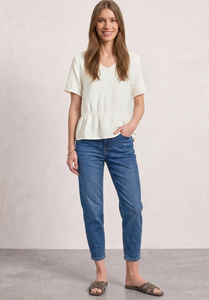 Kurzarm Bluse mit V-Neck und Schößchen