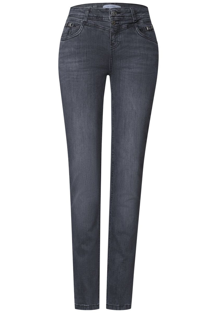 Mid Waist Slim Leg Jeans mit Dekodetail