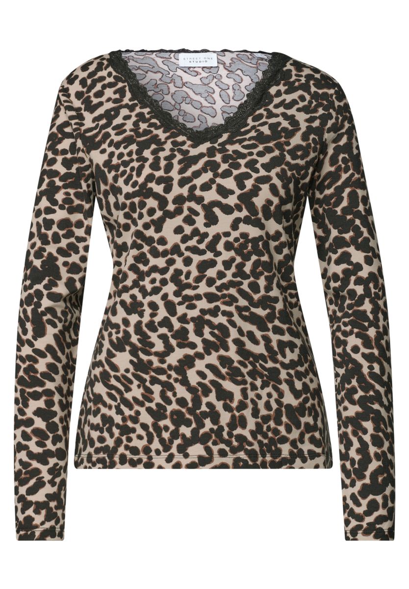 Langarm Shirt mit V-Neck und Spitze