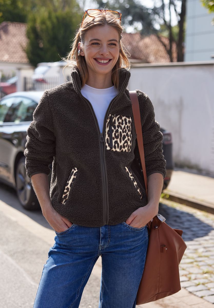 Strukturmix Jacke mit Stehkragen