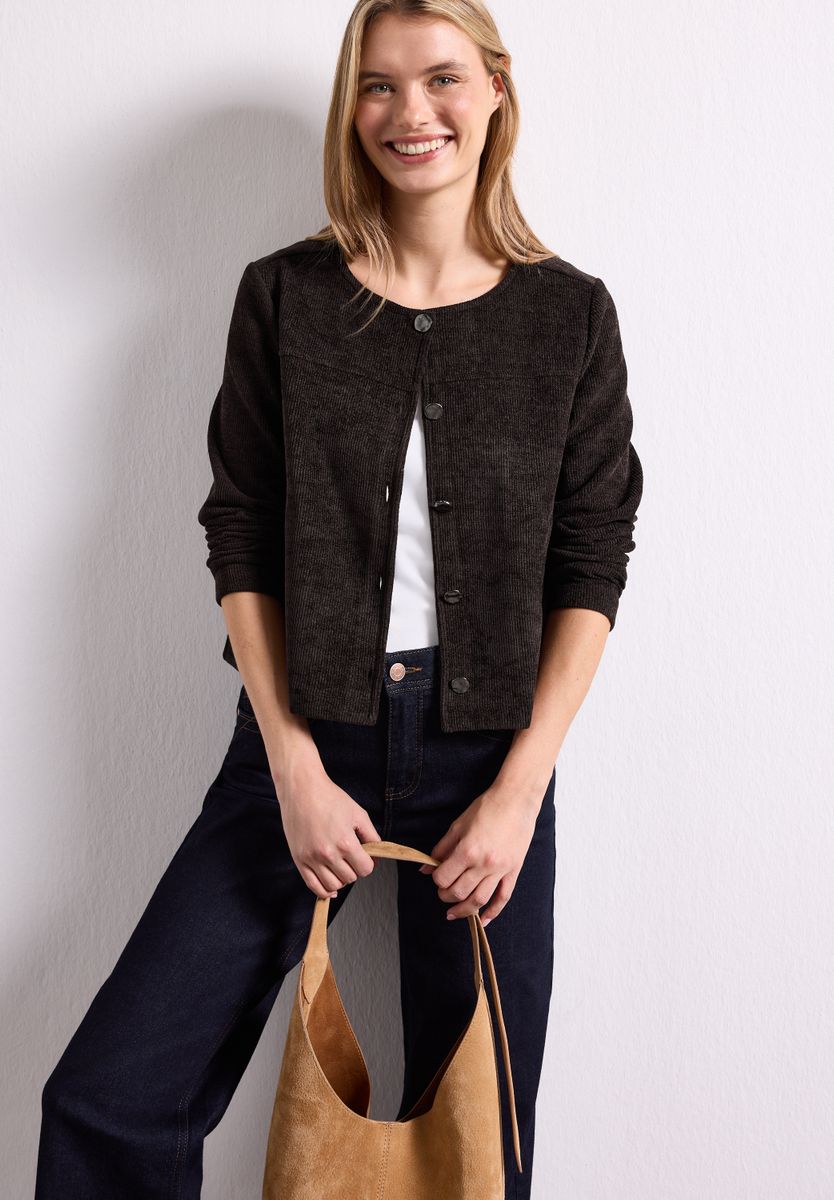 Langarm Jacke mit Rundhals und Knöpfen
