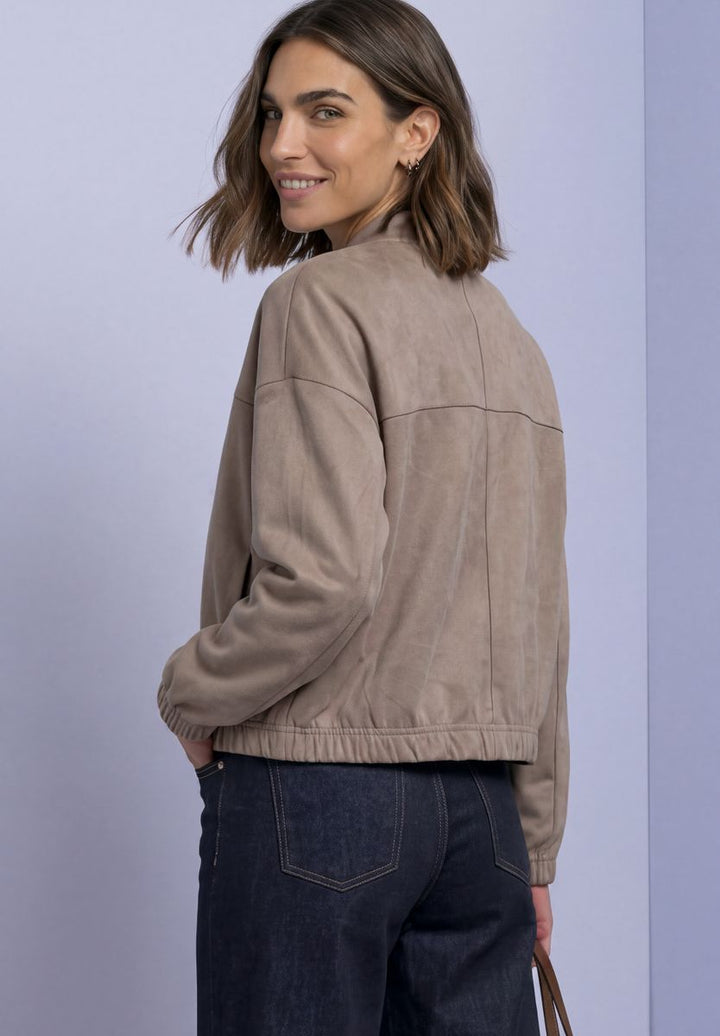 Velours Blouson mit Rundhals und Zipper