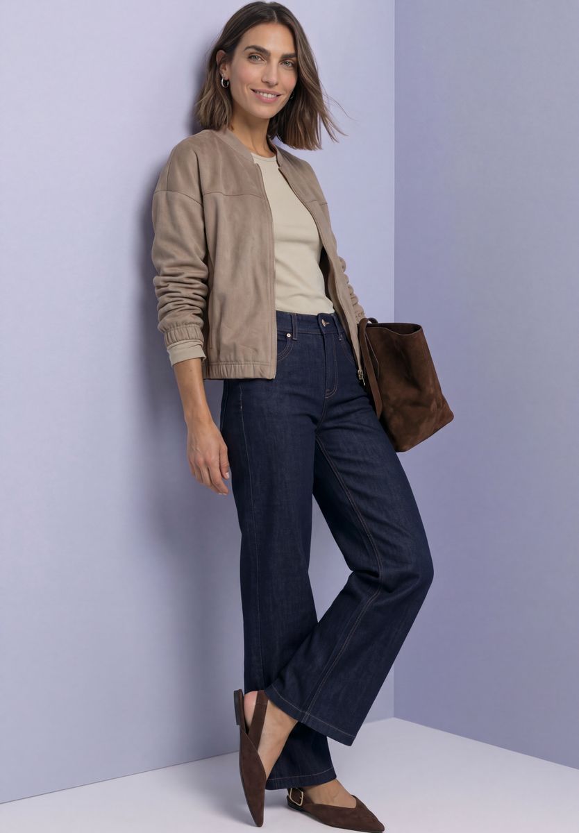 Velours Blouson mit Rundhals und Zipper
