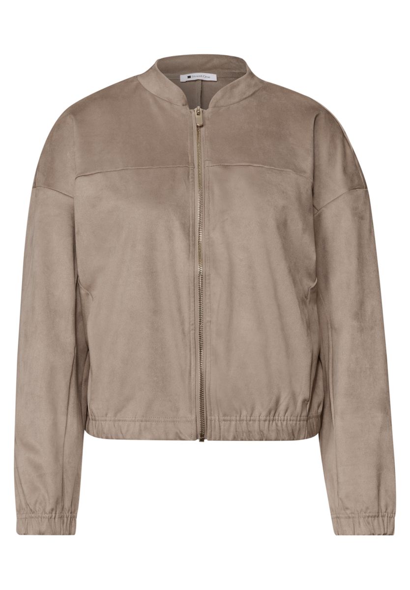 Velours Blouson mit Rundhals und Zipper