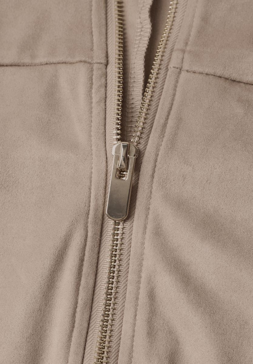 Velours Blouson mit Rundhals und Zipper