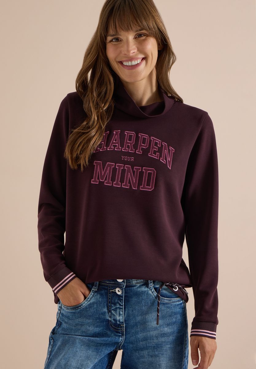 Langarm Shirt mit Stehkragen und Wording