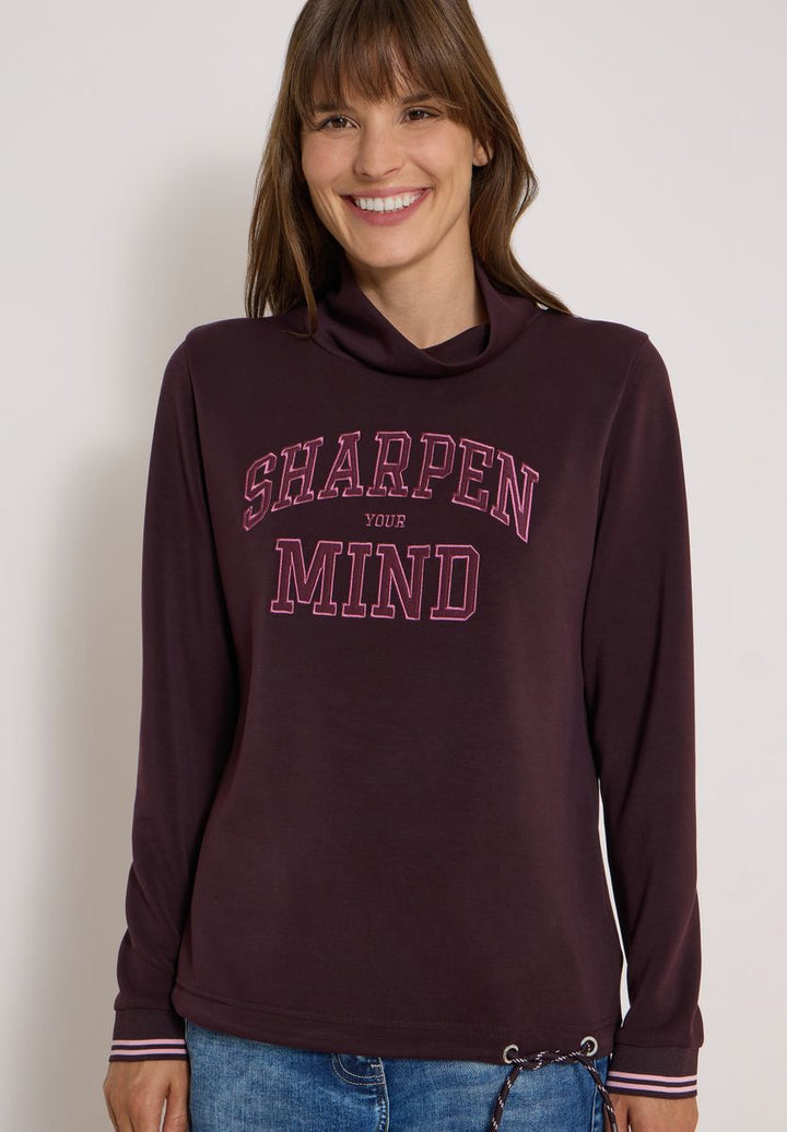 Langarm Shirt mit Stehkragen und Wording