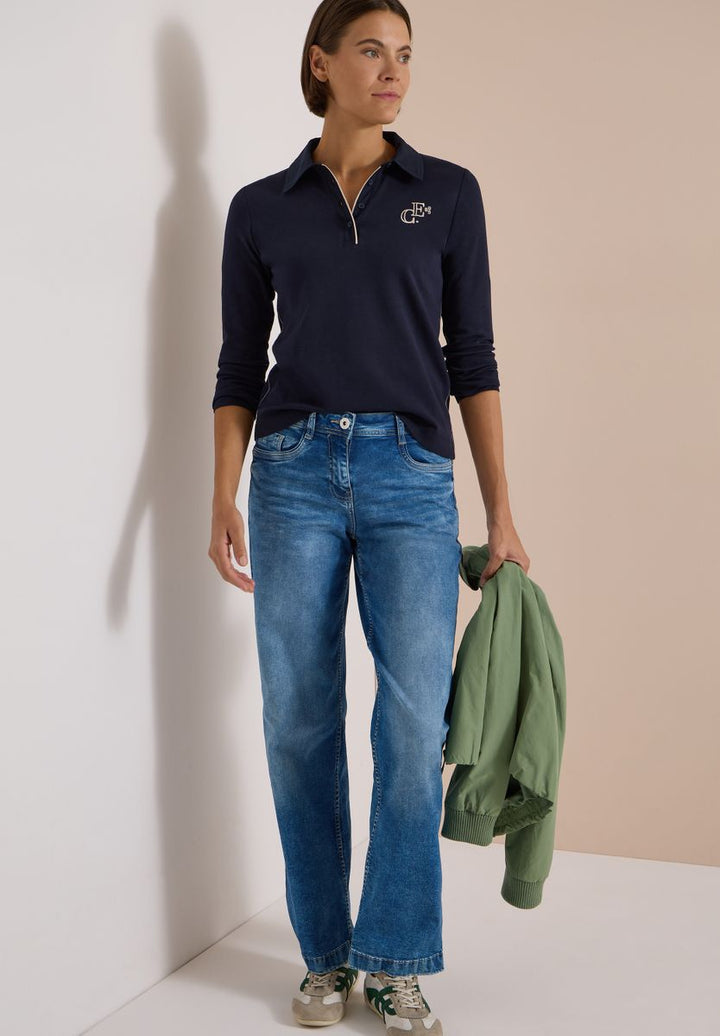Langarm Poloshirt mit Knöpfen