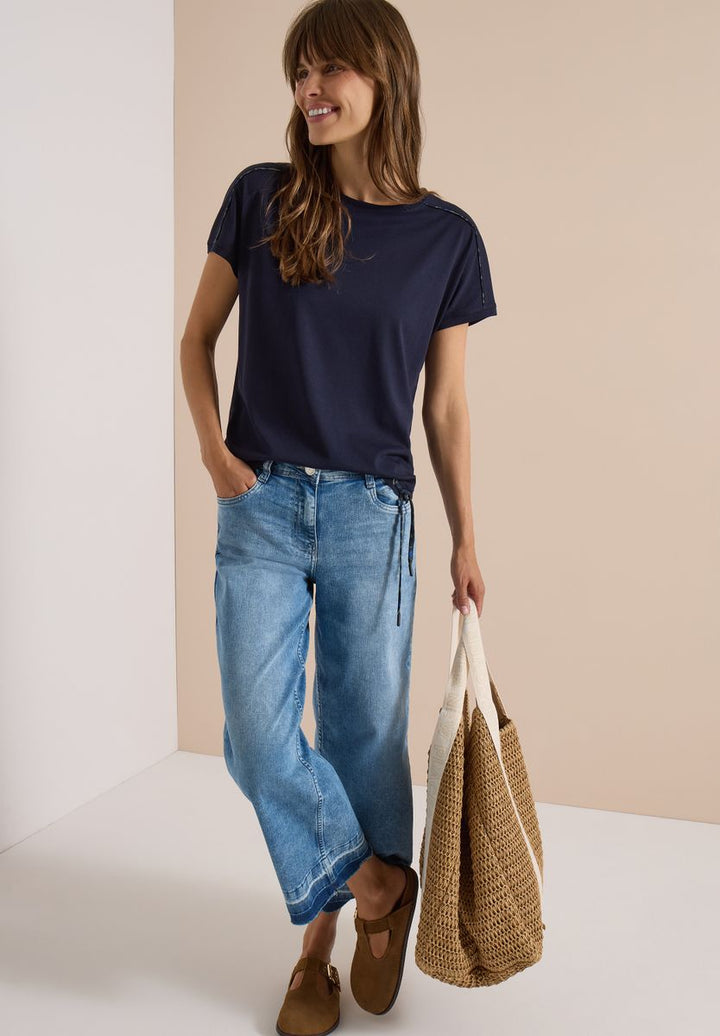 T-Shirt mit Boat Neck und Leo-Piping