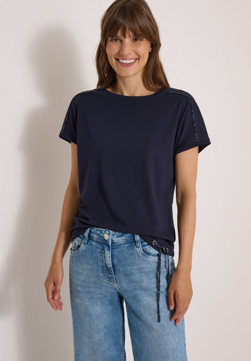 T-Shirt mit Boat Neck und Leo-Piping