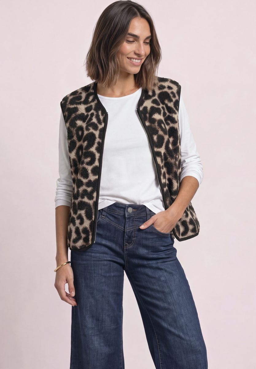 Teddy-Weste mit Zipper und Corddetails