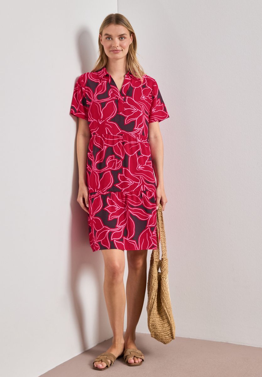 Knielanges Kleid mit Kurzarm und Print