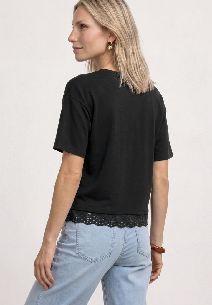 T-Shirt mit Rundhals und Spitze
