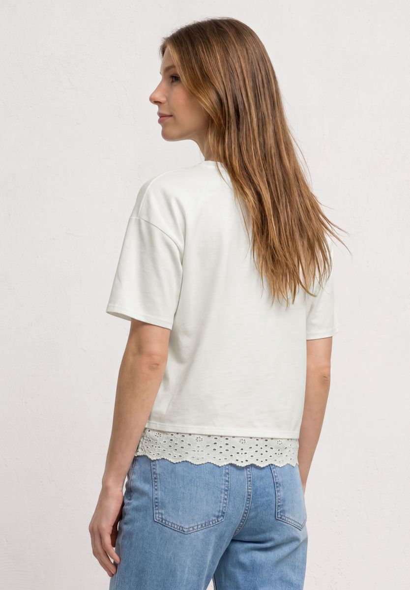 T-Shirt mit Rundhals und Spitze
