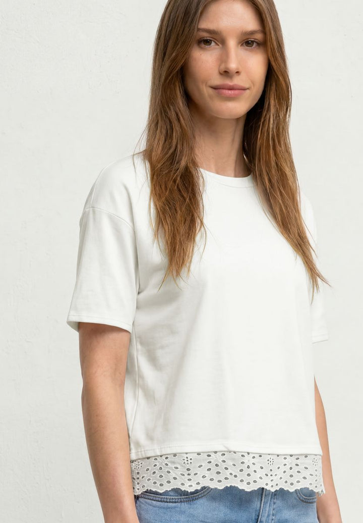 T-Shirt mit Rundhals und Spitze