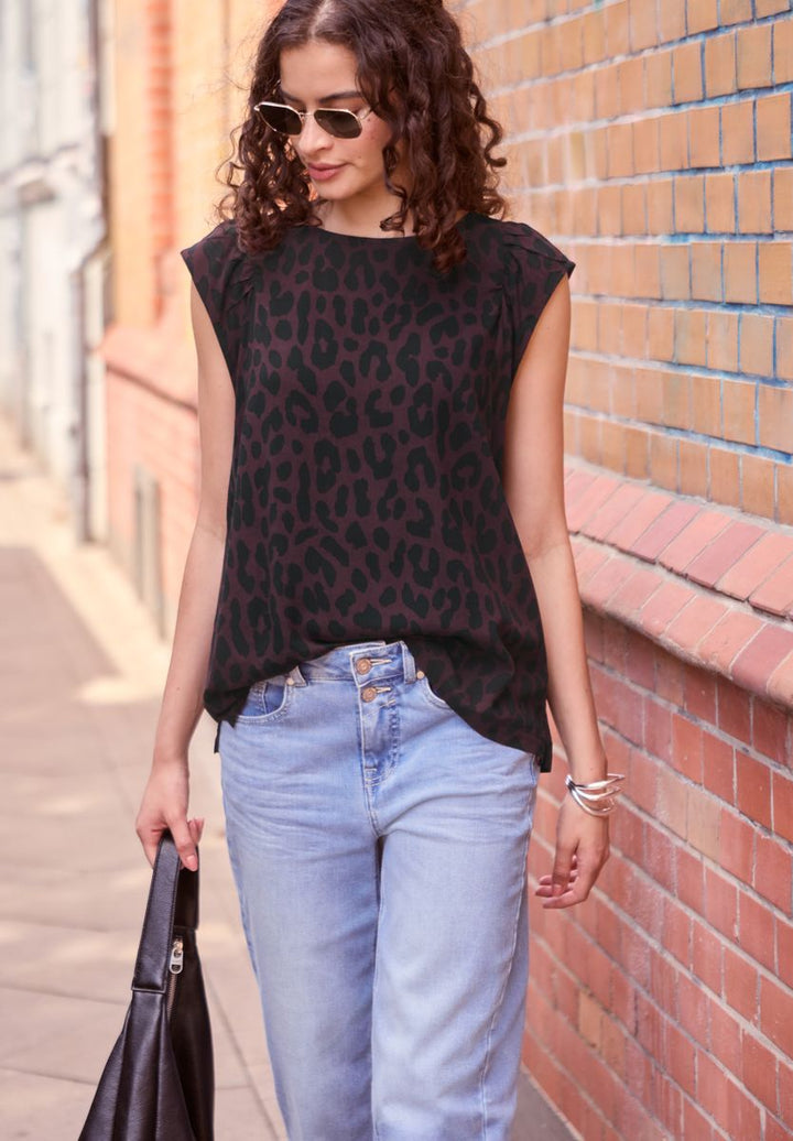 Dropped Shoulder Bluse mit Leo-Muster