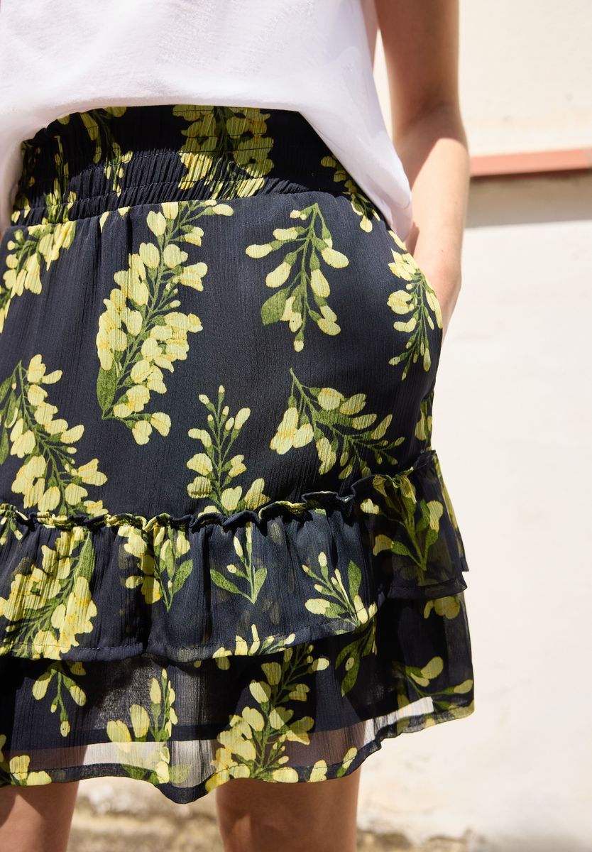 Knielanger Chiffon-Rock mit Print