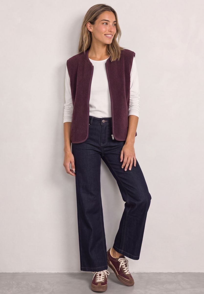 Teddy-Weste mit Zipper und Corddetails
