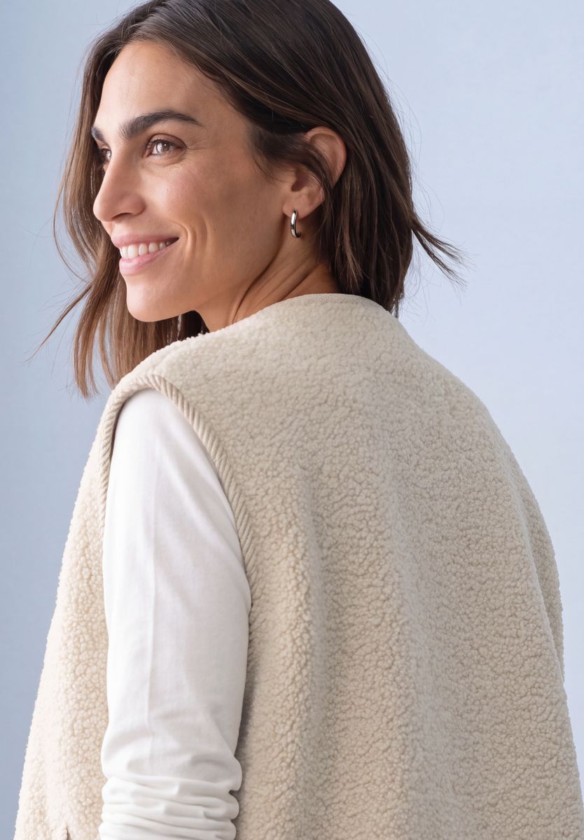 Teddy-Weste mit Zipper und Corddetails