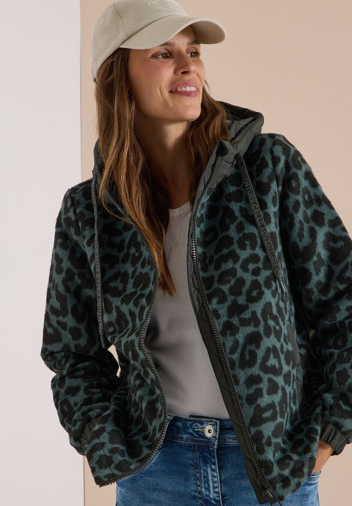 Jacke mit Wollanteil und Leo-Muster