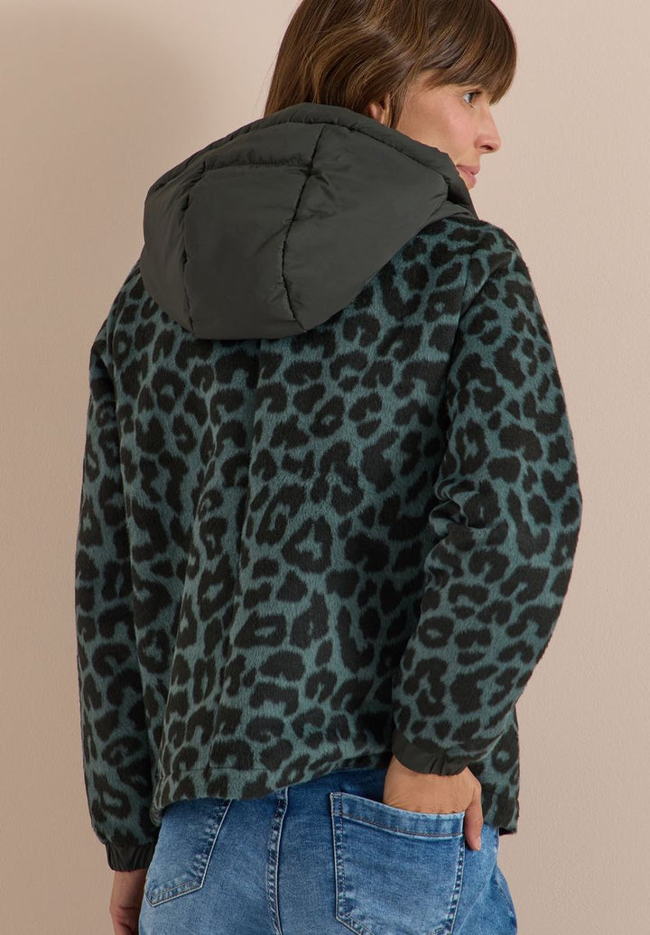 Jacke mit Wollanteil und Leo-Muster