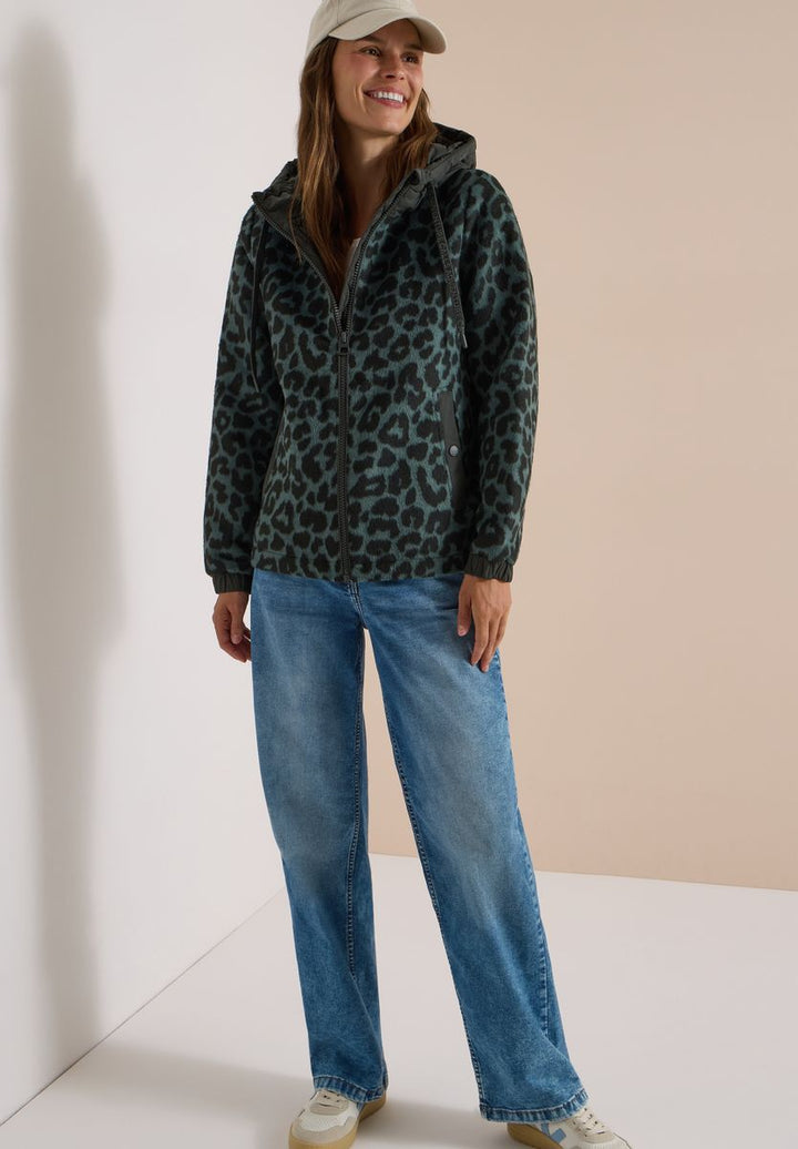 Jacke mit Wollanteil und Leo-Muster