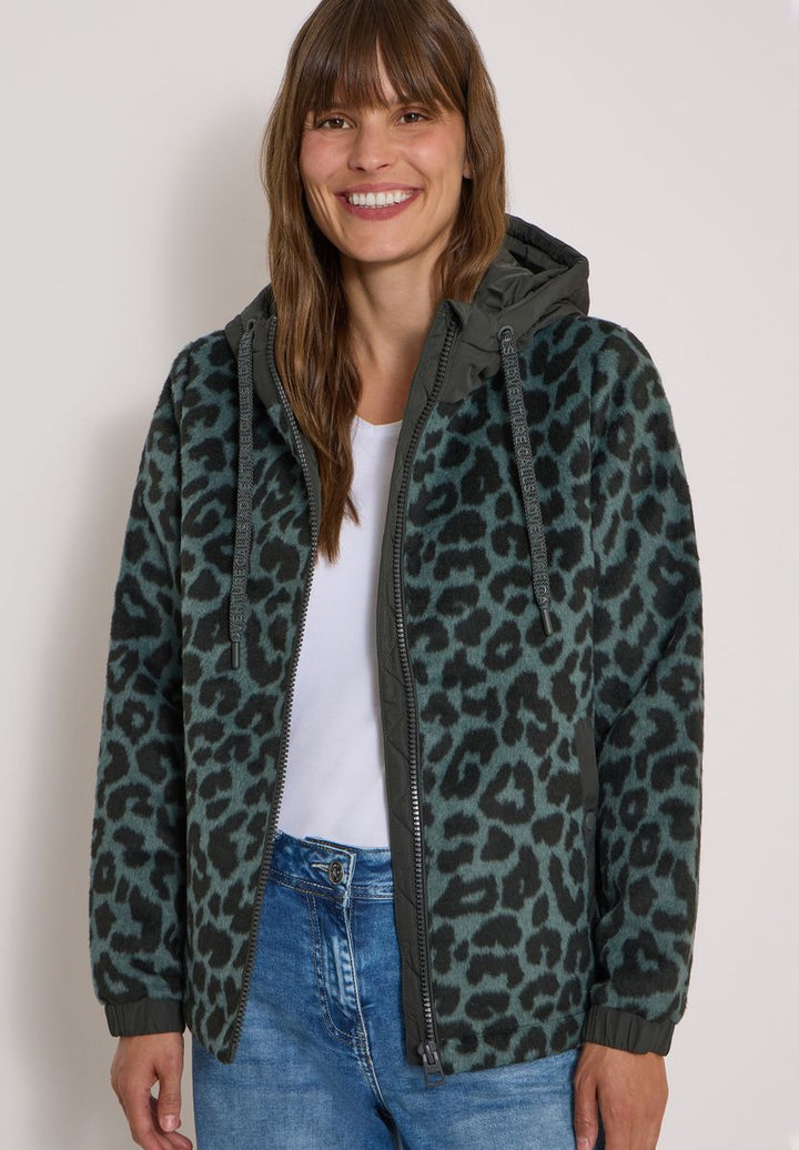 Jacke mit Wollanteil und Leo-Muster