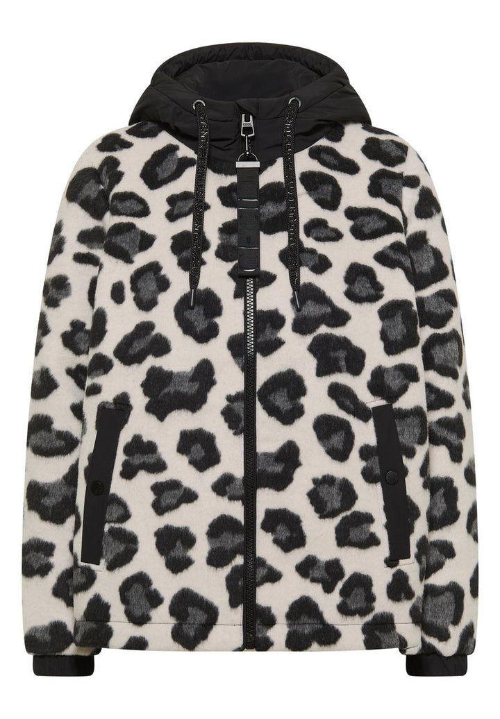 Jacke mit Wollanteil und Leo-Muster