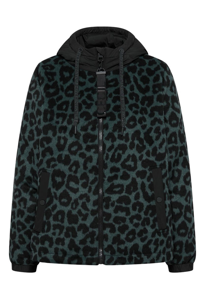 Jacke mit Wollanteil und Leo-Muster