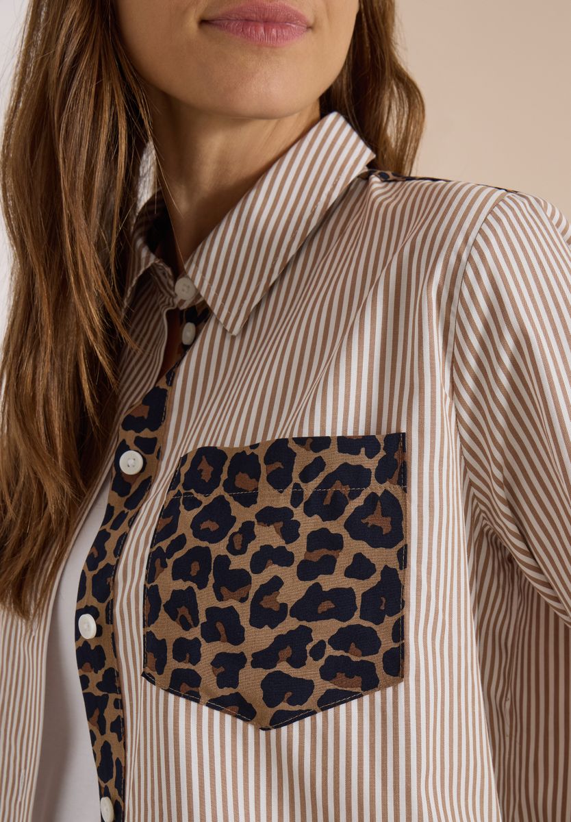 Hemdbluse mit Streifen und Leo-Brusttasche