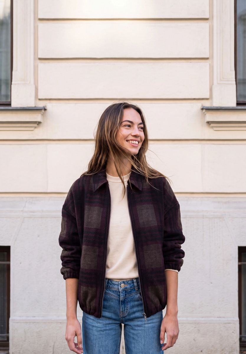 Gefütterter Blouson mit Karomuster