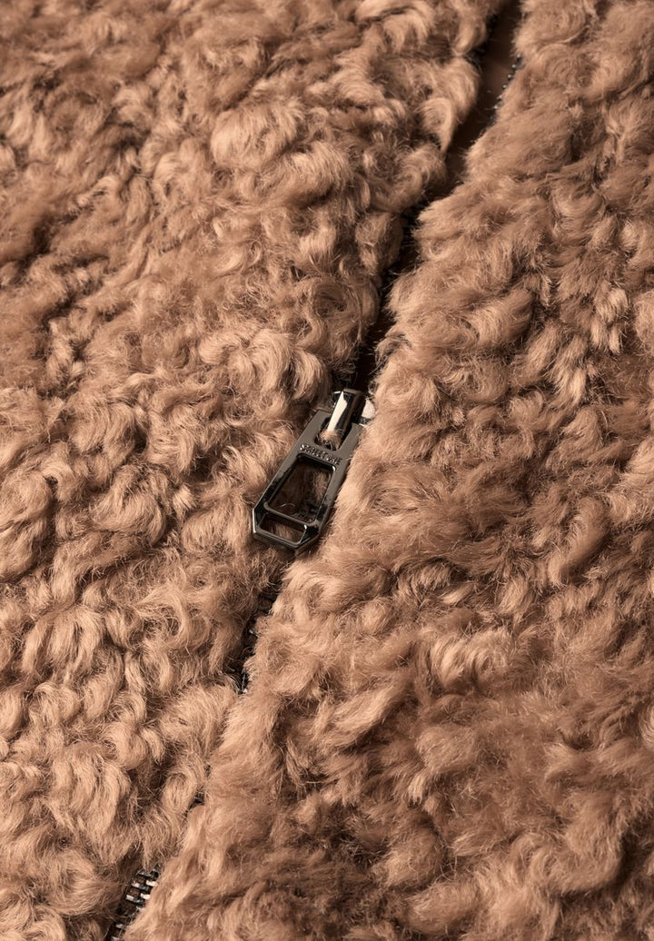 Fake Fur Weste mit Rundhals und Zipper