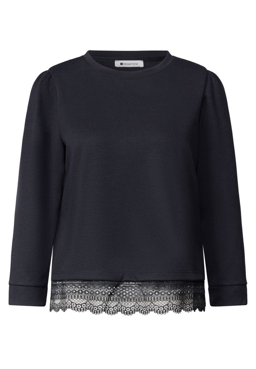 3/4-Arm Shirt mit Spitzenkante am Saum