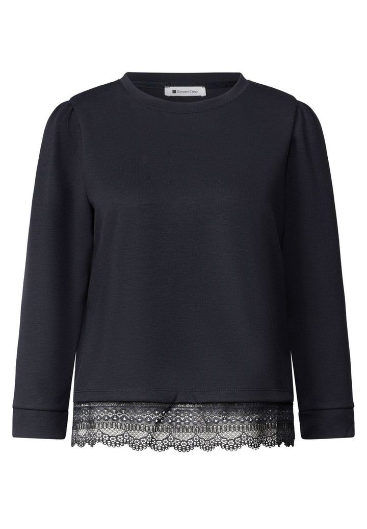 3/4-Arm Shirt mit Spitzenkante am Saum
