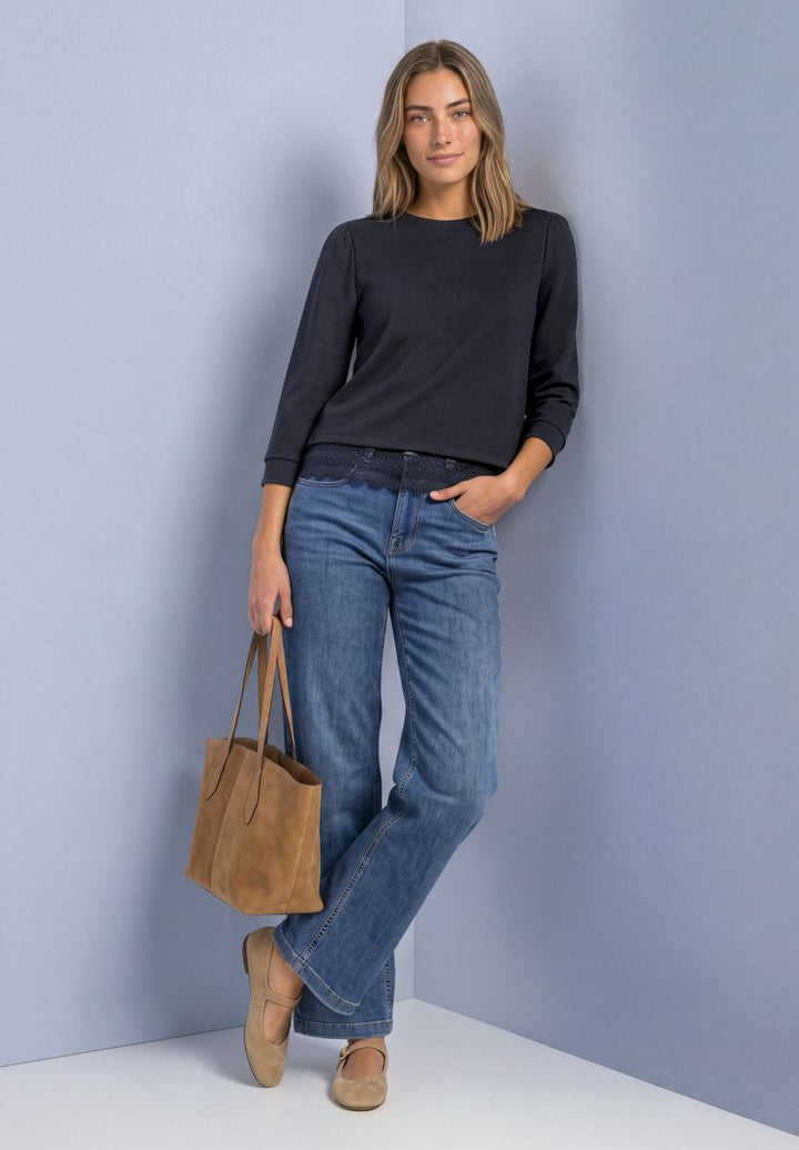 3/4-Arm Shirt mit Spitzenkante am Saum