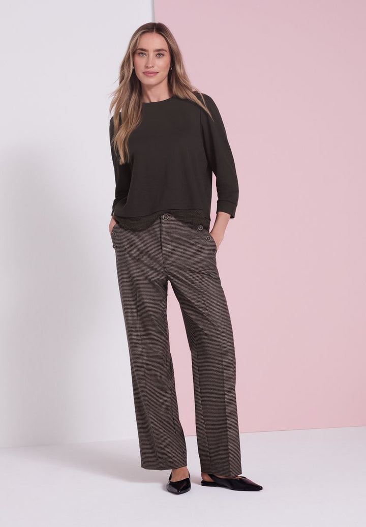 3/4-Arm Shirt mit Spitzenkante am Saum