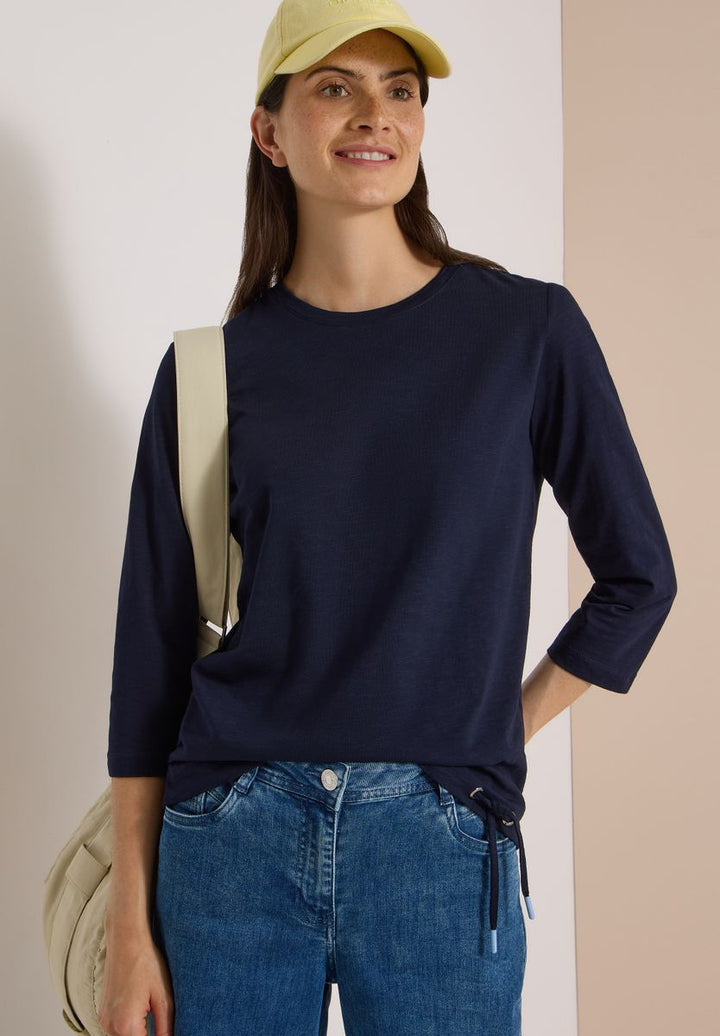 3/4-Arm Shirt mit Rundhals in Unifarbe