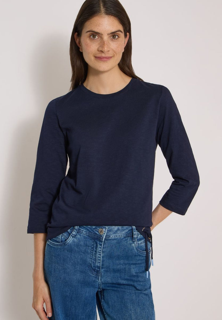 3/4-Arm Shirt mit Rundhals in Unifarbe