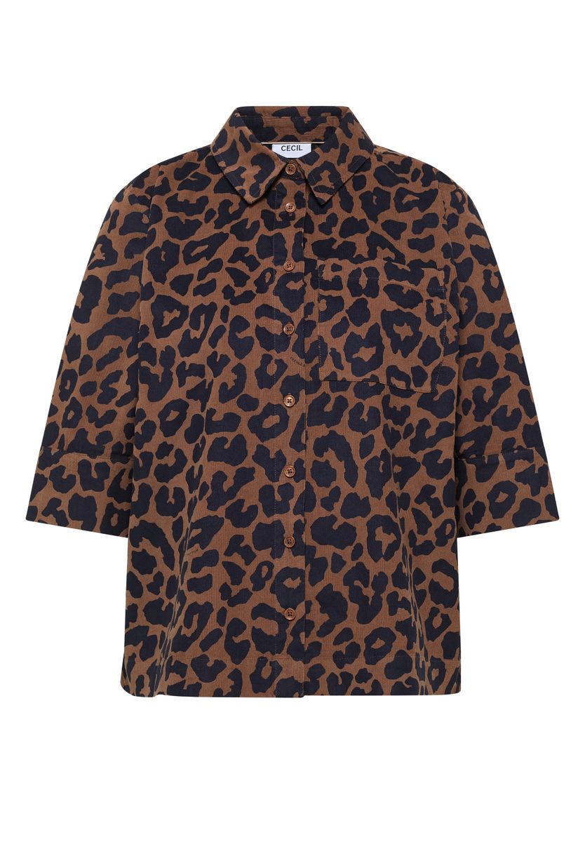 Kurzarm Hemdbluse aus Cord mit Leo-Muster