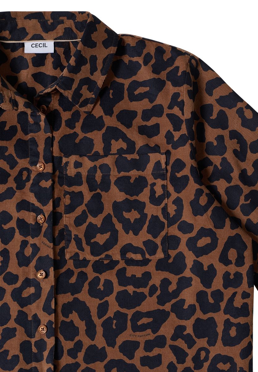 Kurzarm Hemdbluse aus Cord mit Leo-Muster