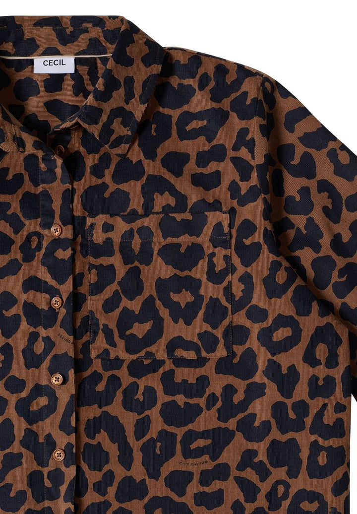Kurzarm Hemdbluse aus Cord mit Leo-Muster