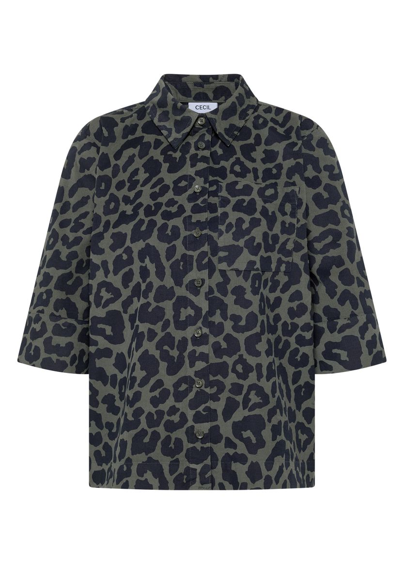 Kurzarm Hemdbluse aus Cord mit Leo-Muster
