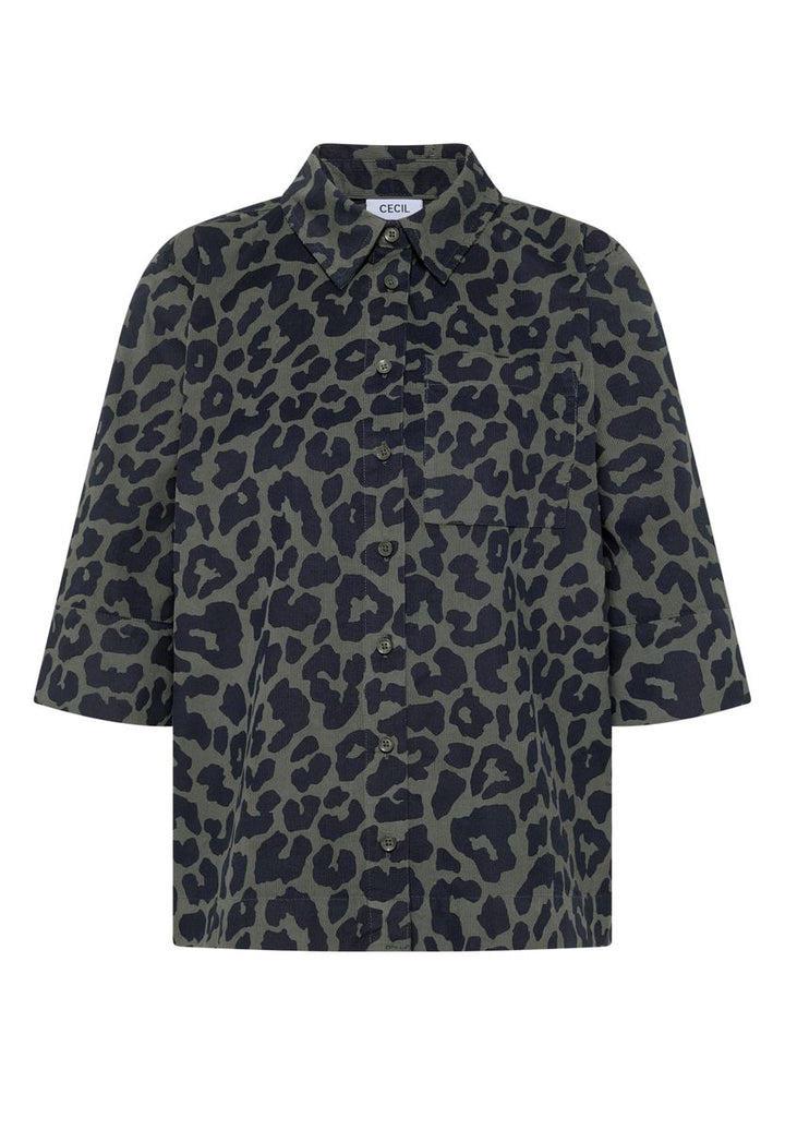 Kurzarm Hemdbluse aus Cord mit Leo-Muster