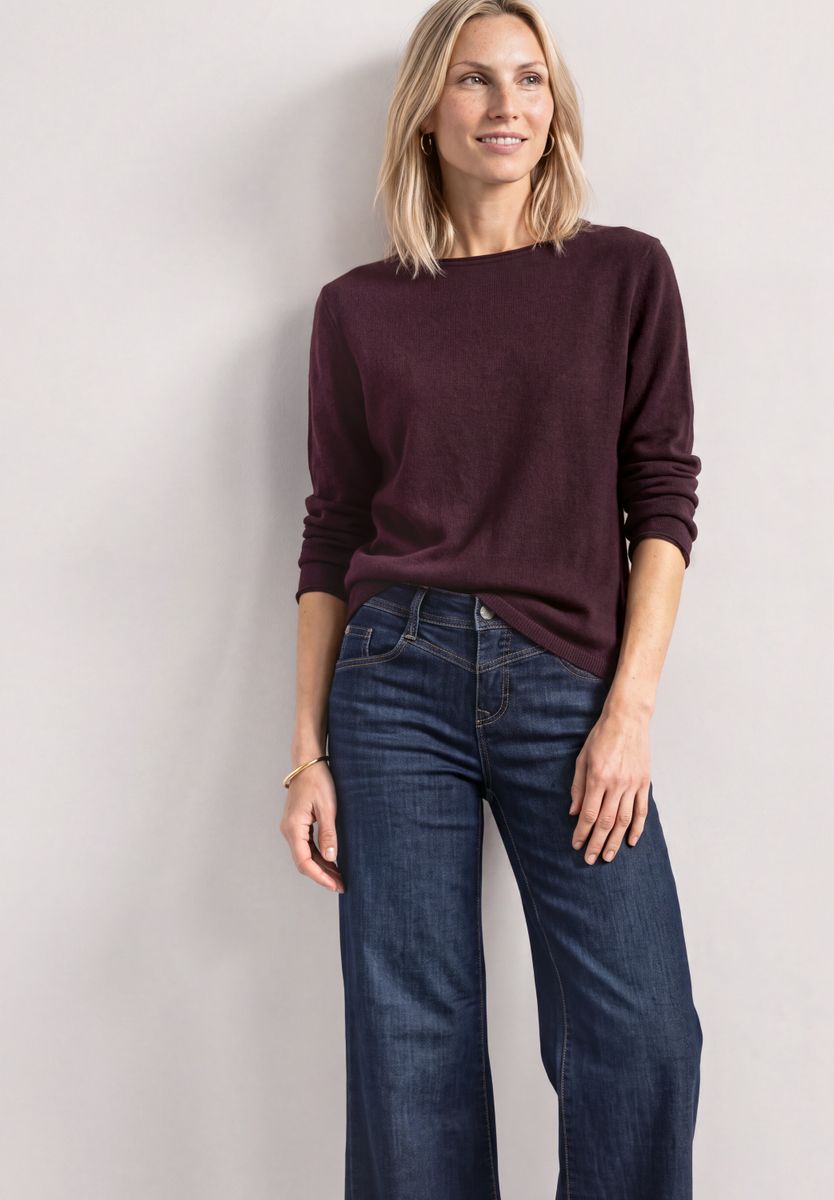 Pullover mit Boat Neck und Rollkanten