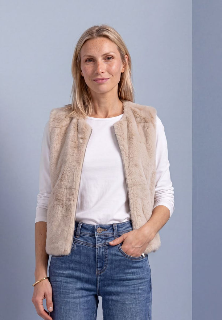 Fake-Fur Weste mit Zipper und Taschen