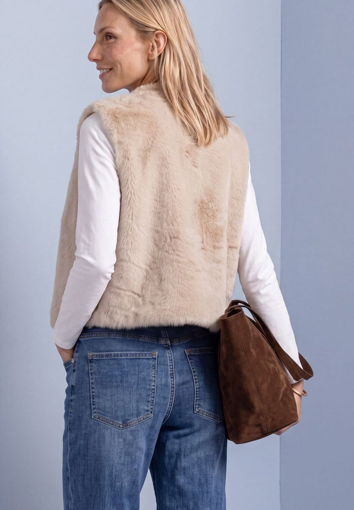 Fake-Fur Weste mit Zipper und Taschen