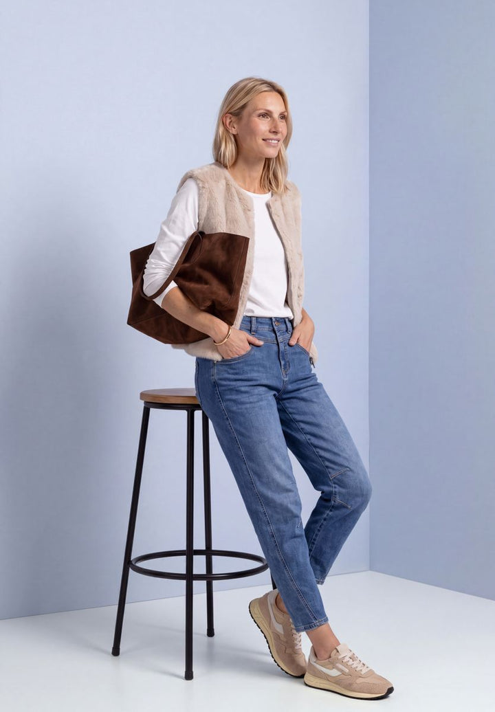 Fake-Fur Weste mit Zipper und Taschen