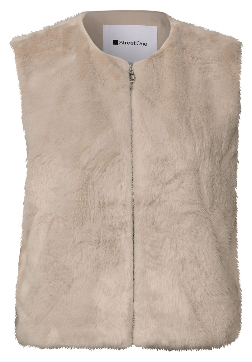 Fake-Fur Weste mit Zipper und Taschen