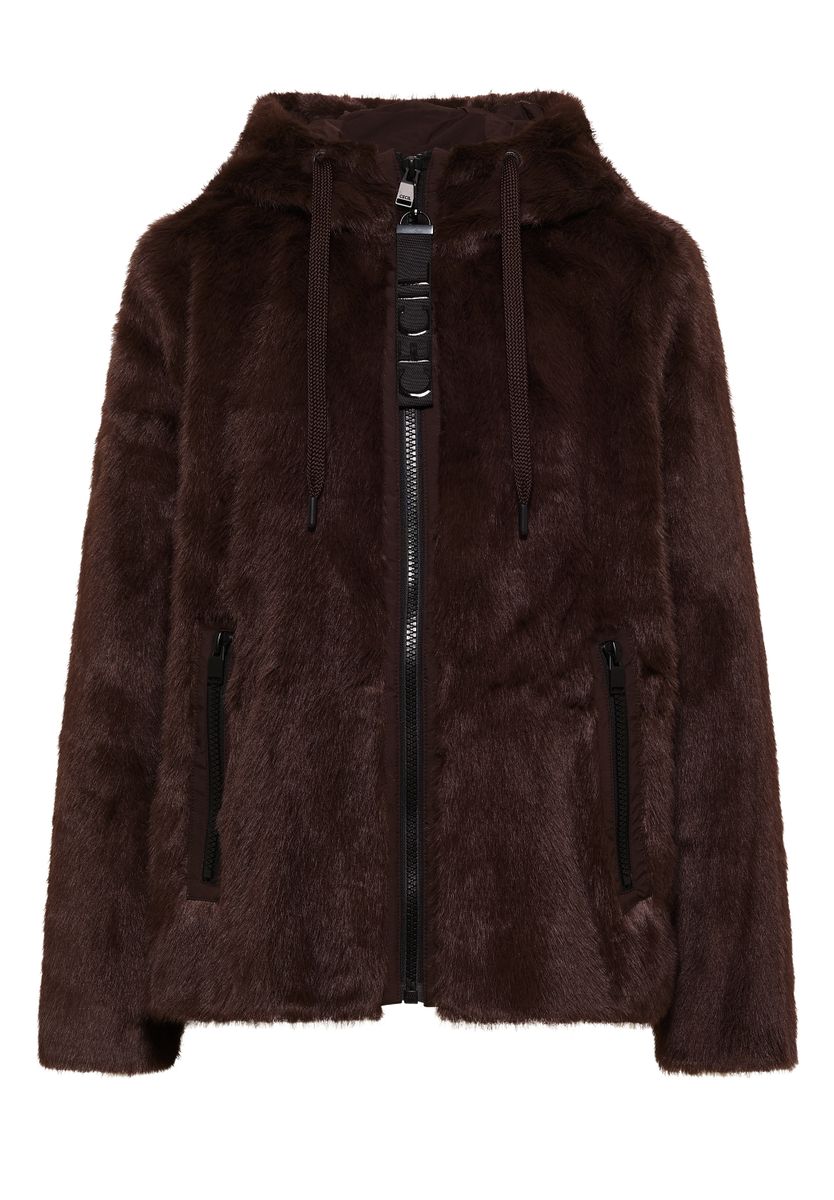 Fake Fur Jacke mit Softshelldetails